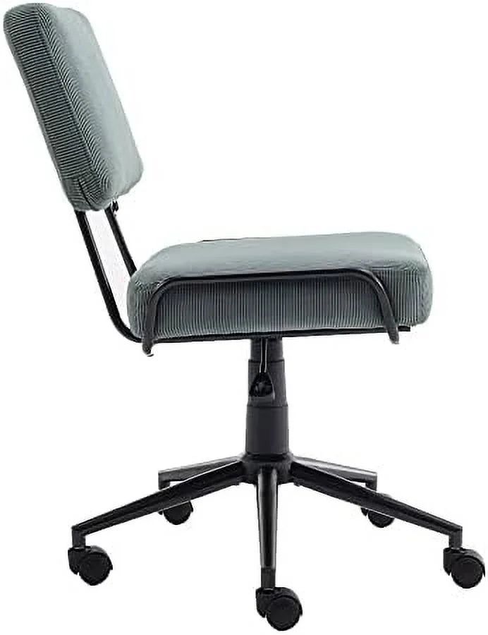 Corduroy Low Desk Chair Adjustable Height Armless Swivel Rolling Chair with Wheels White V95281