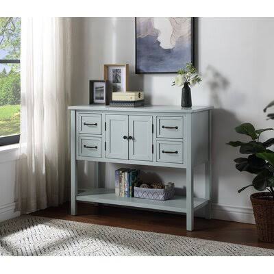 Light Blue Console Table with 4 Drawers W495