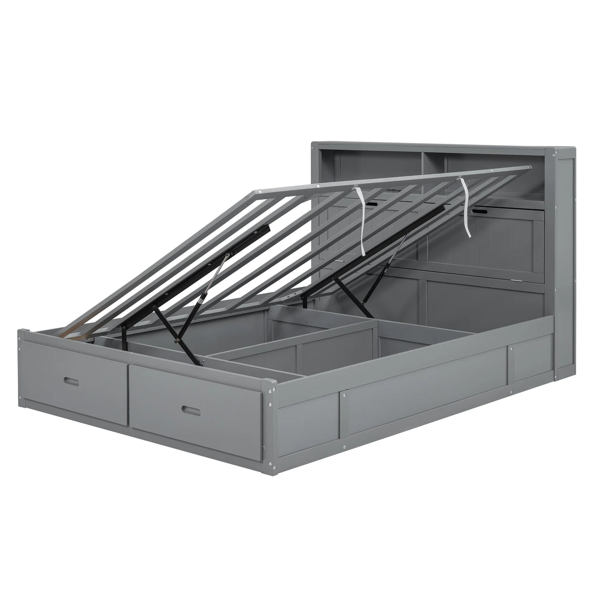 Gray Wood Full Size Platform Bed with Storage Headboard and Two Drawers C30610