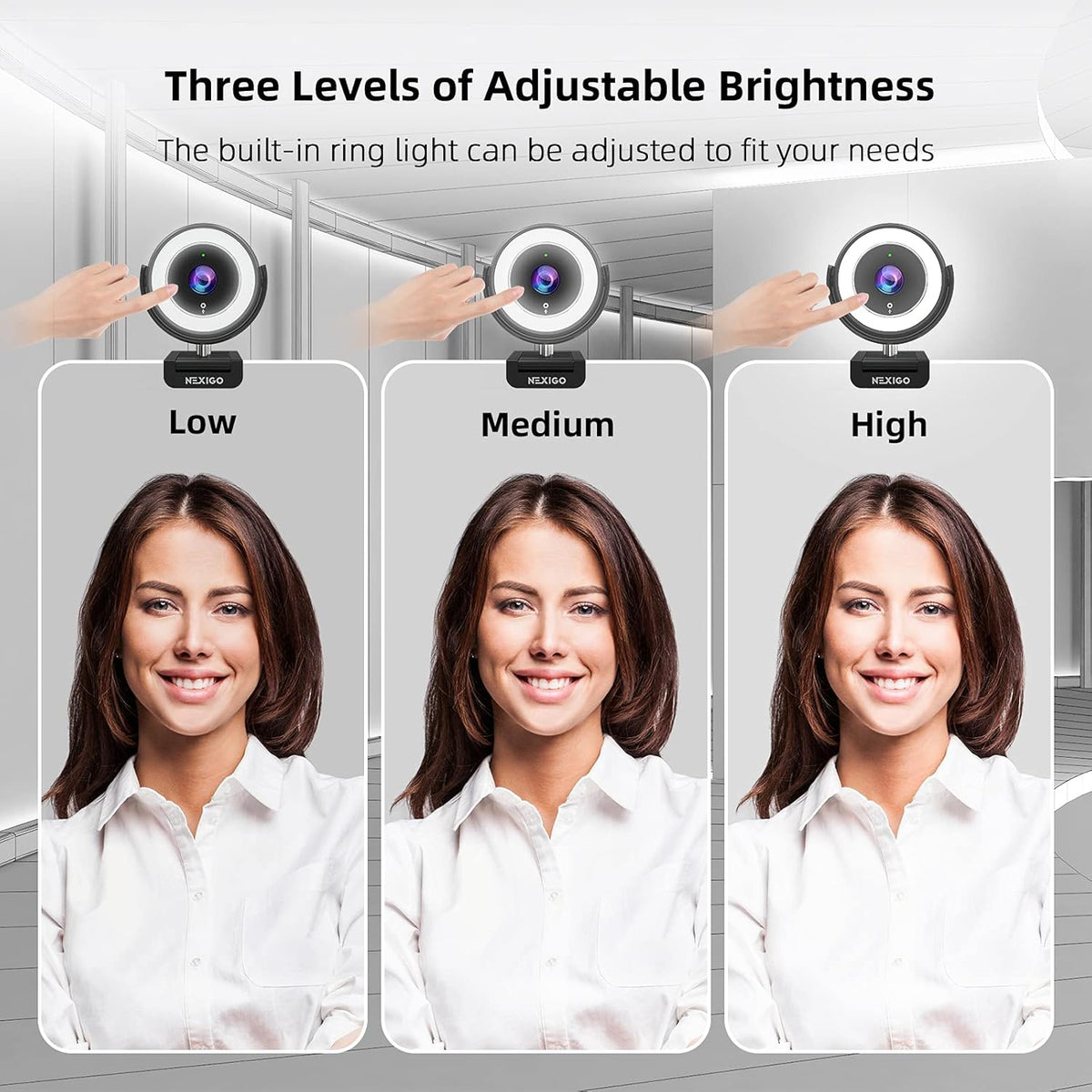 1080P Webcam with Ring Light, Privacy Cover, Noise Reduction Mics, Black B5481