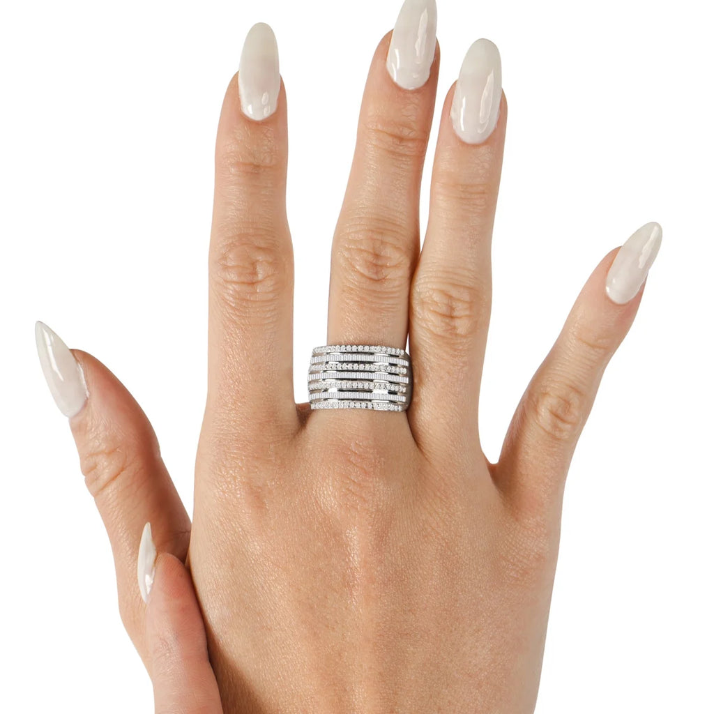 1 Carat Baguette and Round Colorless Diamond Band Ring In Sterling Silver Q8360