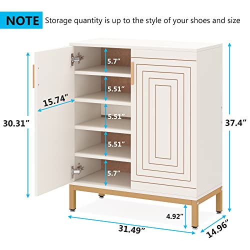 White Gold 20 Pairs Shoe Cabinet with Doors N929416