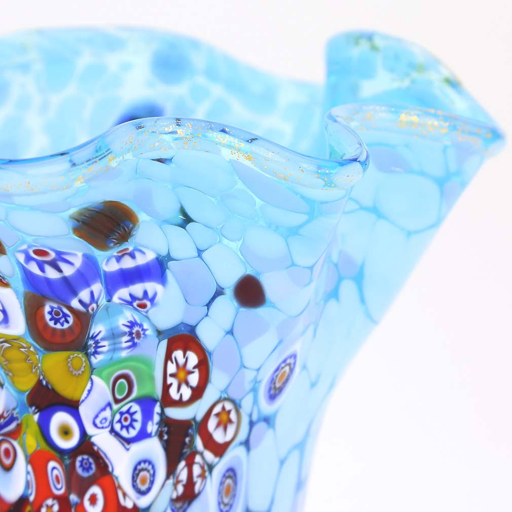 Aqua Murano Glass Millefiori Vase W55958