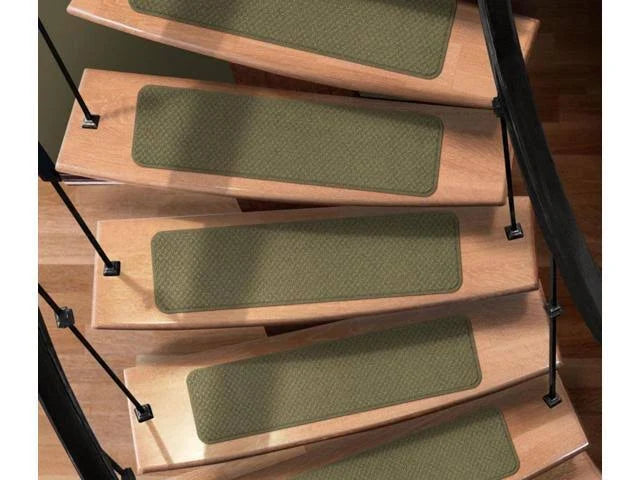 Set of 12 Olive Green Carpet Stair Treads M211