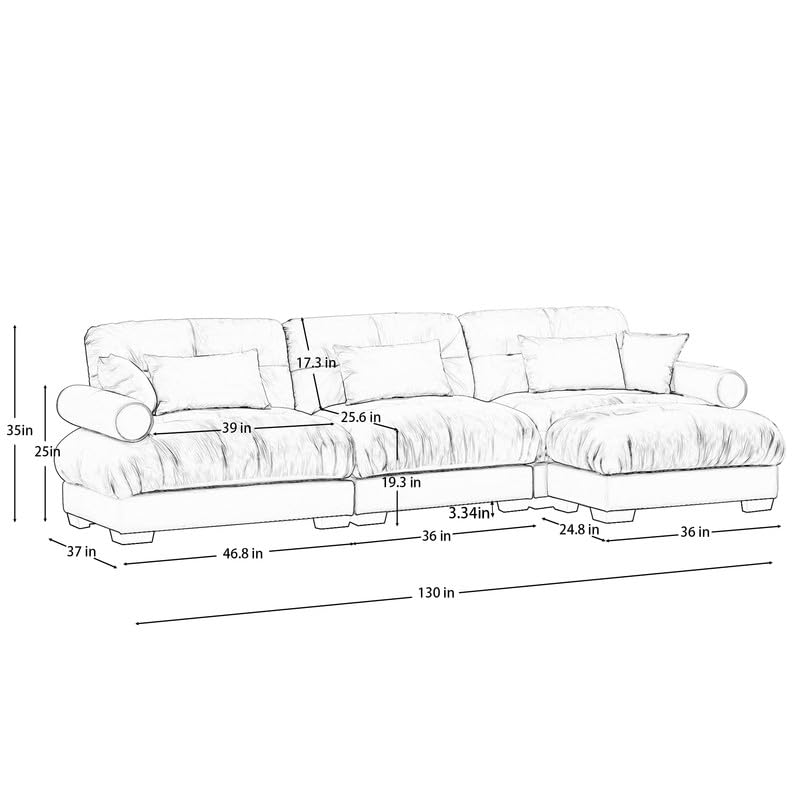 Oversized Modular Velvet Sectional Sofa with Movable Ottoman Y570
