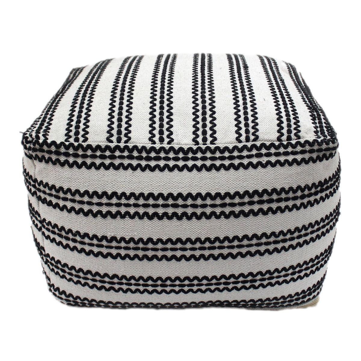 Black and Natural Cotton Square Pouf C649614