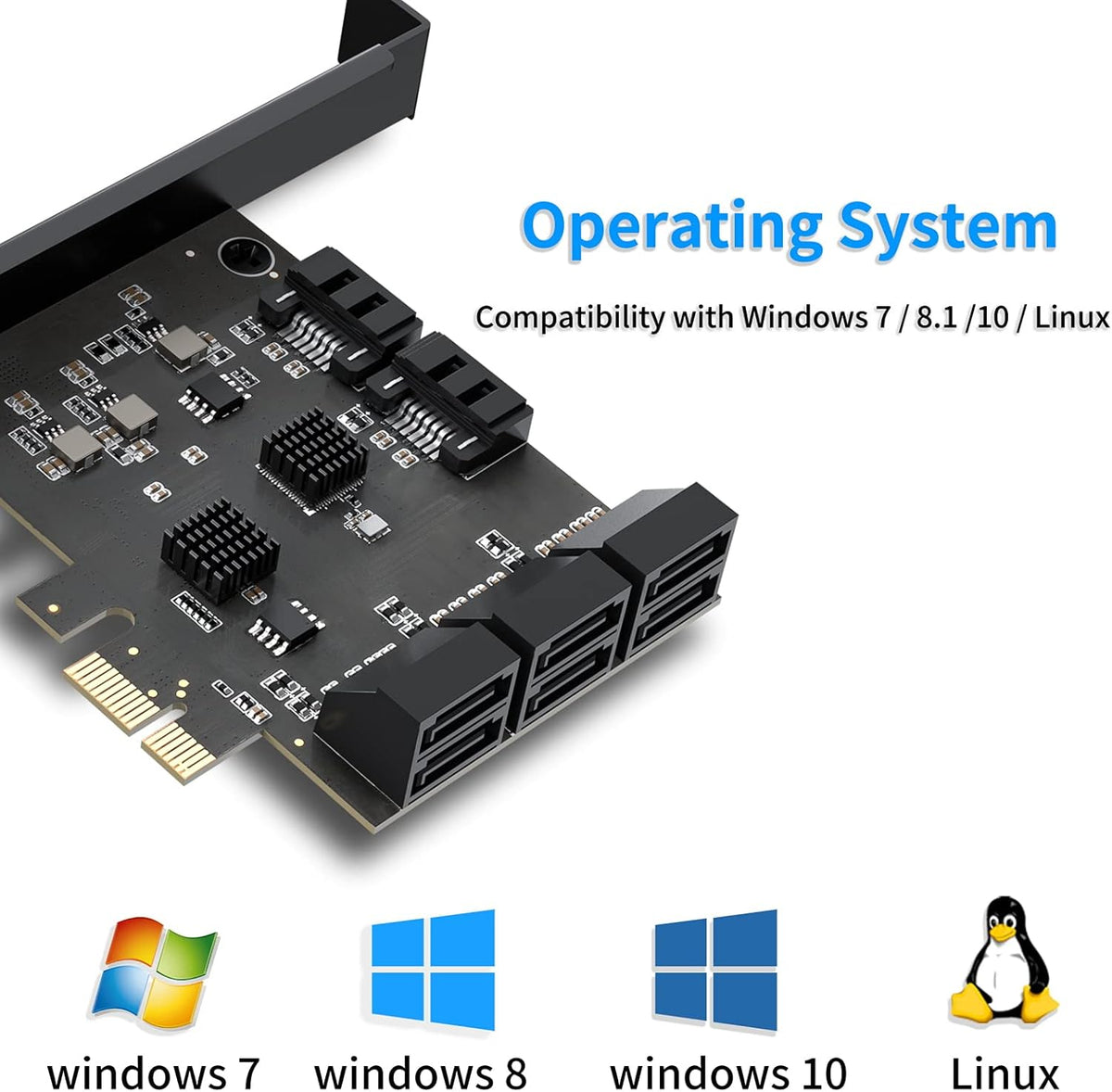 8 Port PCIe SATA 3.0 Controller Expansion Card with 8 SATA Cables and 2 Power Splitter Cables M162