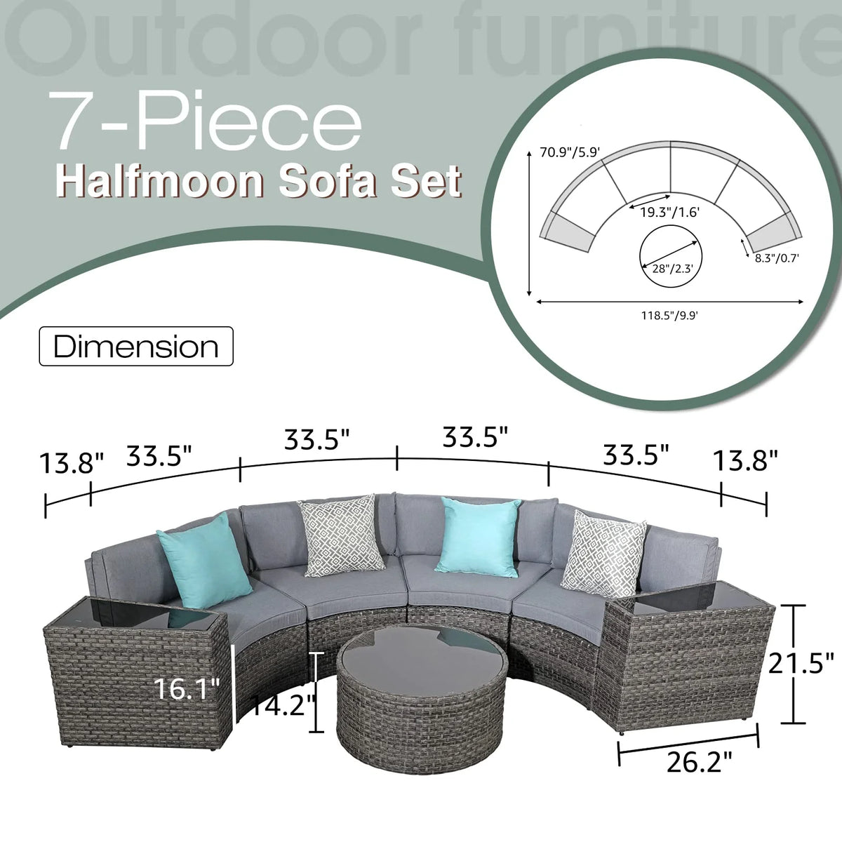 Grey 7-Piece Outdoor Patio Furniture Set with Waterproof Cover T145