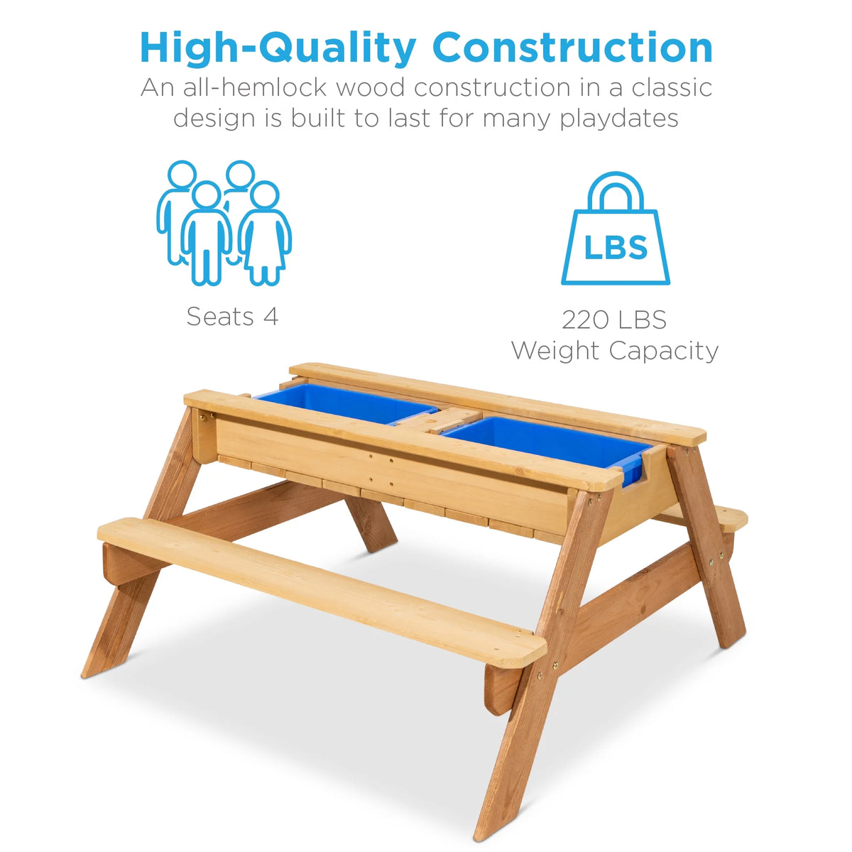 Kids 3-in-1 Wood Sand & Water Picnic Table with Umbrella B606