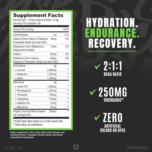 BCAA+EAA Supplement, 30 Servings (Tropical Snocone) Z93679