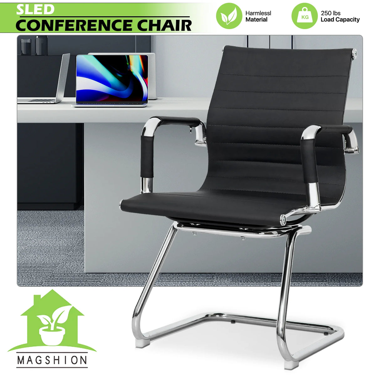 Black PU Leather Ergonomic Mid Back Office Chair C652295