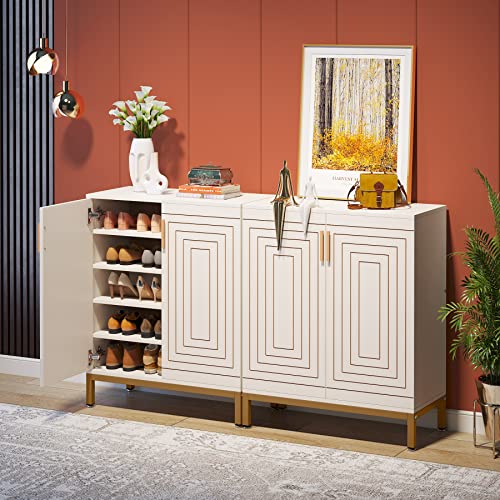 White Gold 20 Pairs Shoe Cabinet with Doors N929416