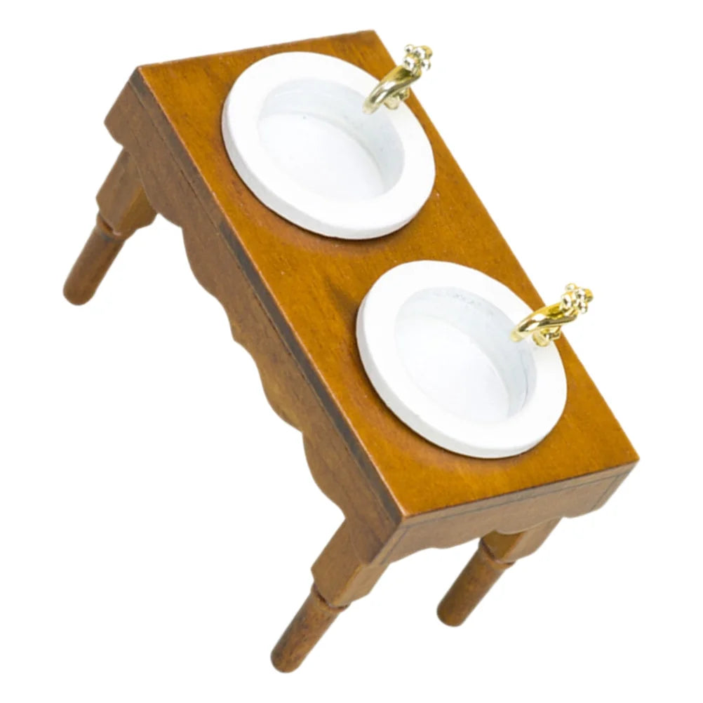 Walnut Color 4 Pieces Dollhouse Bathroom Sink Cabinet Q82686
