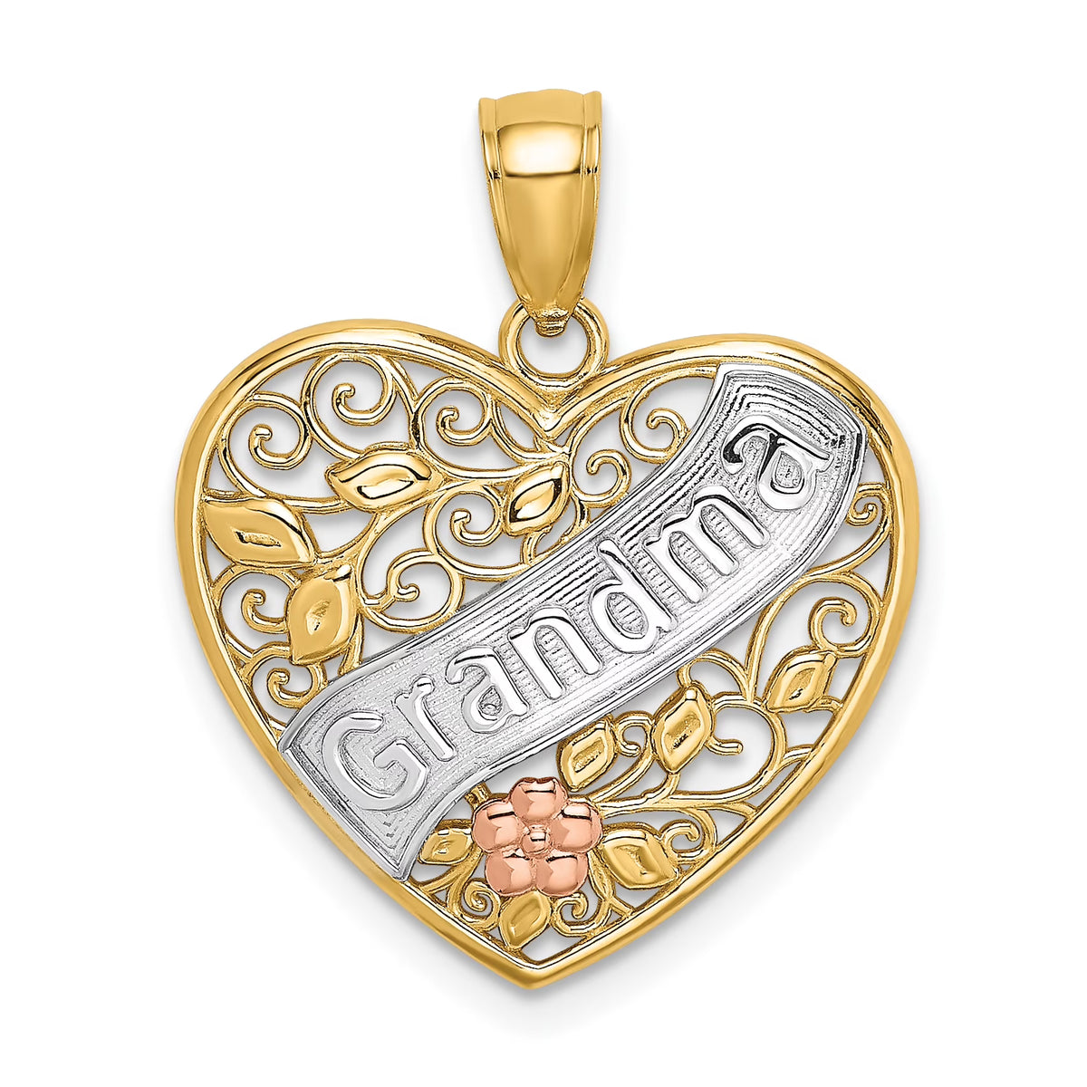 10K Two-Tone Gold Rhodium-Plated Grandma Heart Pendant Charm I46633
