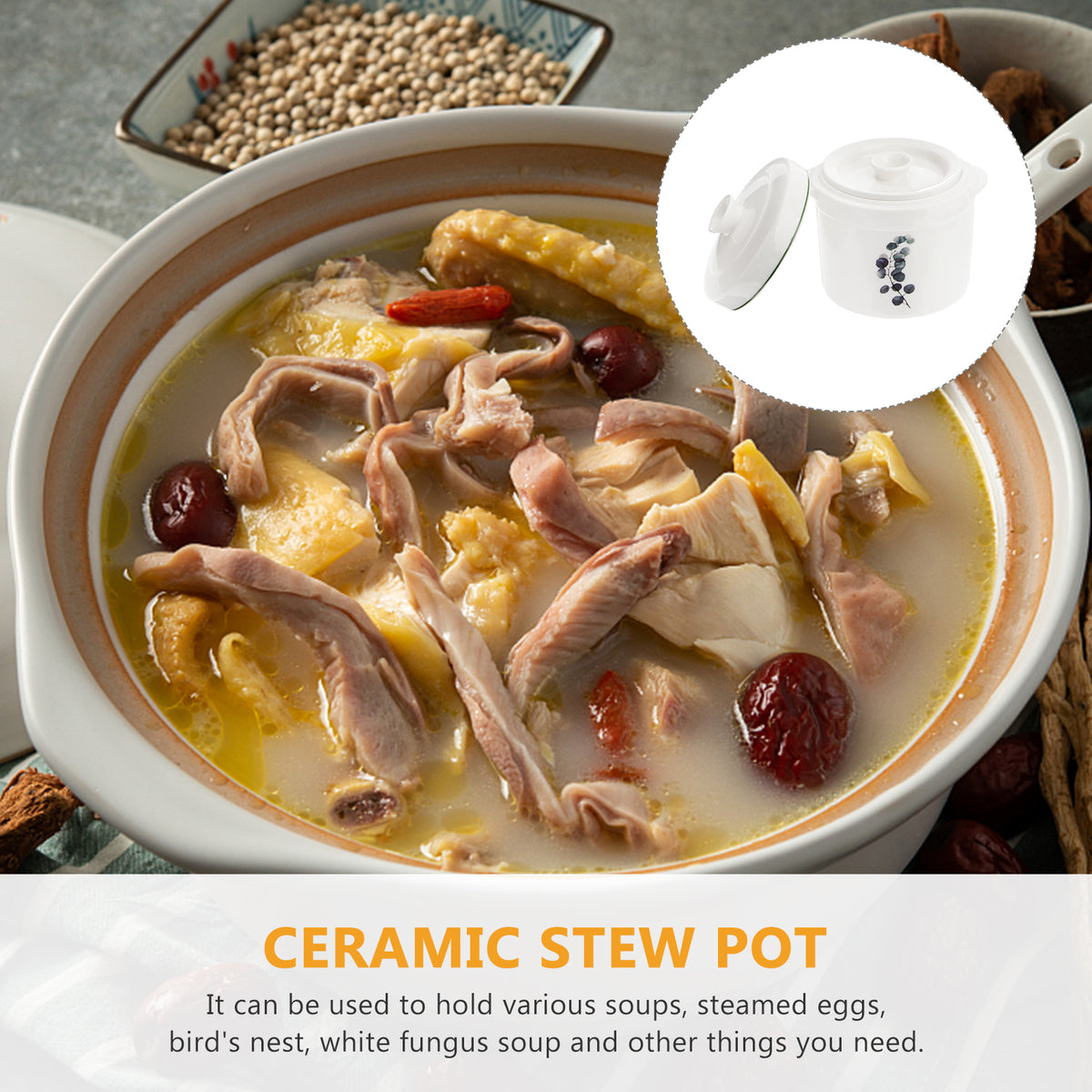 Ceramic Stew Pot with Covers Soup Bowl E643