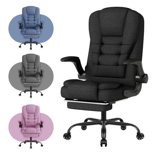 Fabric Ergonomic High Back Office Chair with Footrest, Black I12851