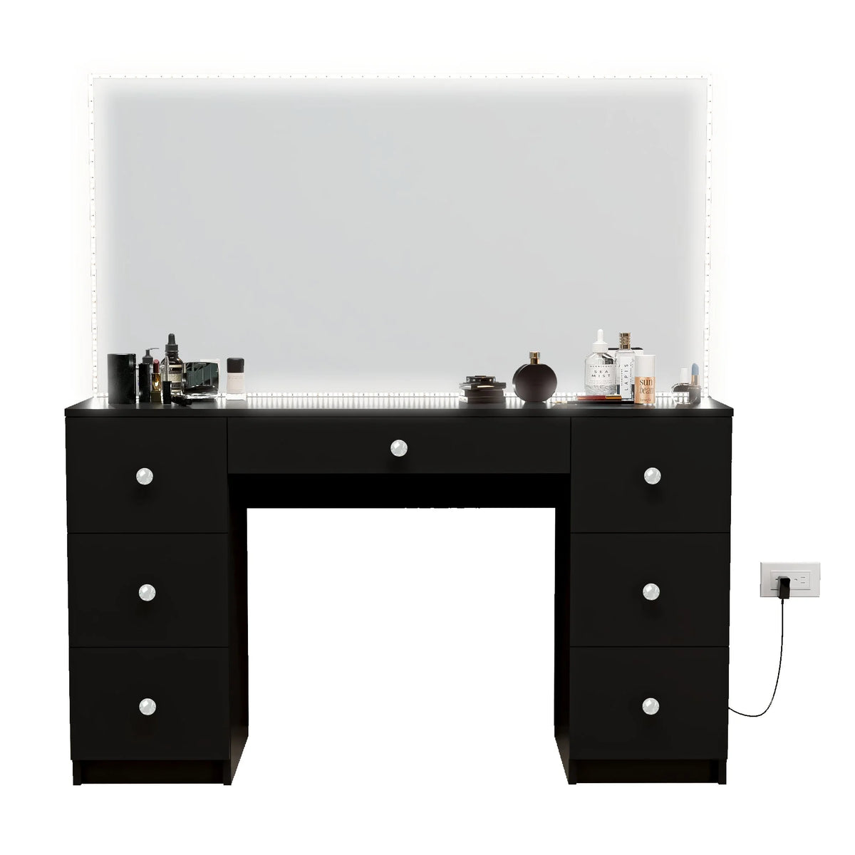 Black Modern Vanity Desk with LED Lights Y323