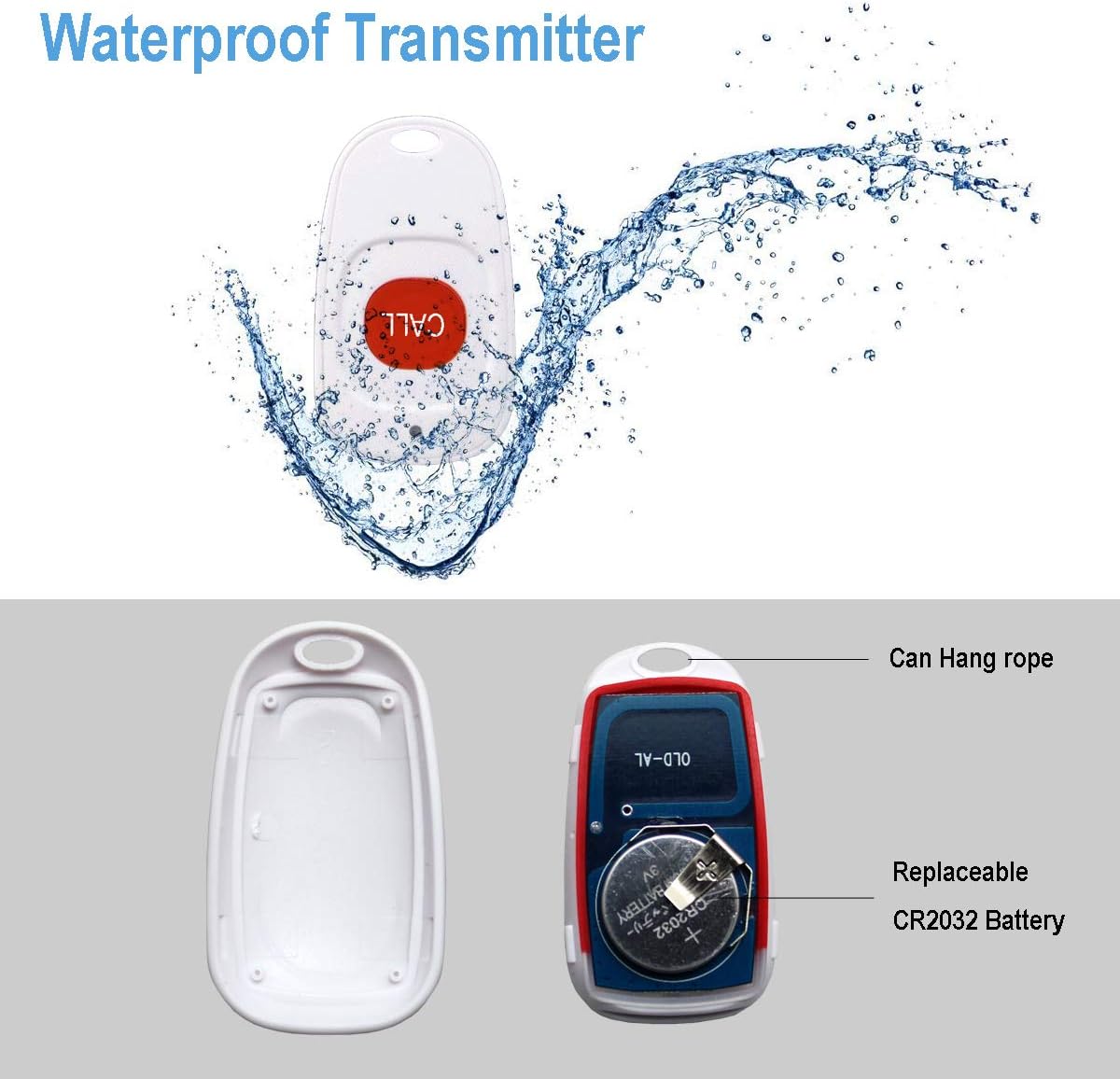 Wireless Life Alert Systems IP55 Waterproof Fall Alert Devices with Necklace (3 Call Buttons + 3 Receivers) V172193