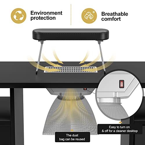 Black Manicure Table with Dust Collector, Wrist Cushion, Drawers, Lockable Wheels & Cabinet P93780
