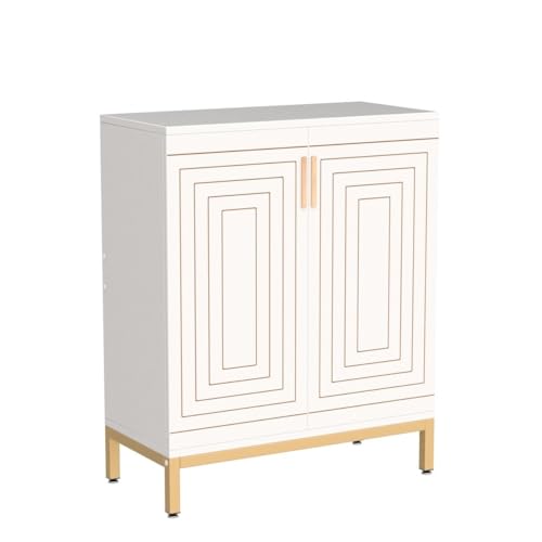 White Gold 20 Pairs Shoe Cabinet with Doors N929416