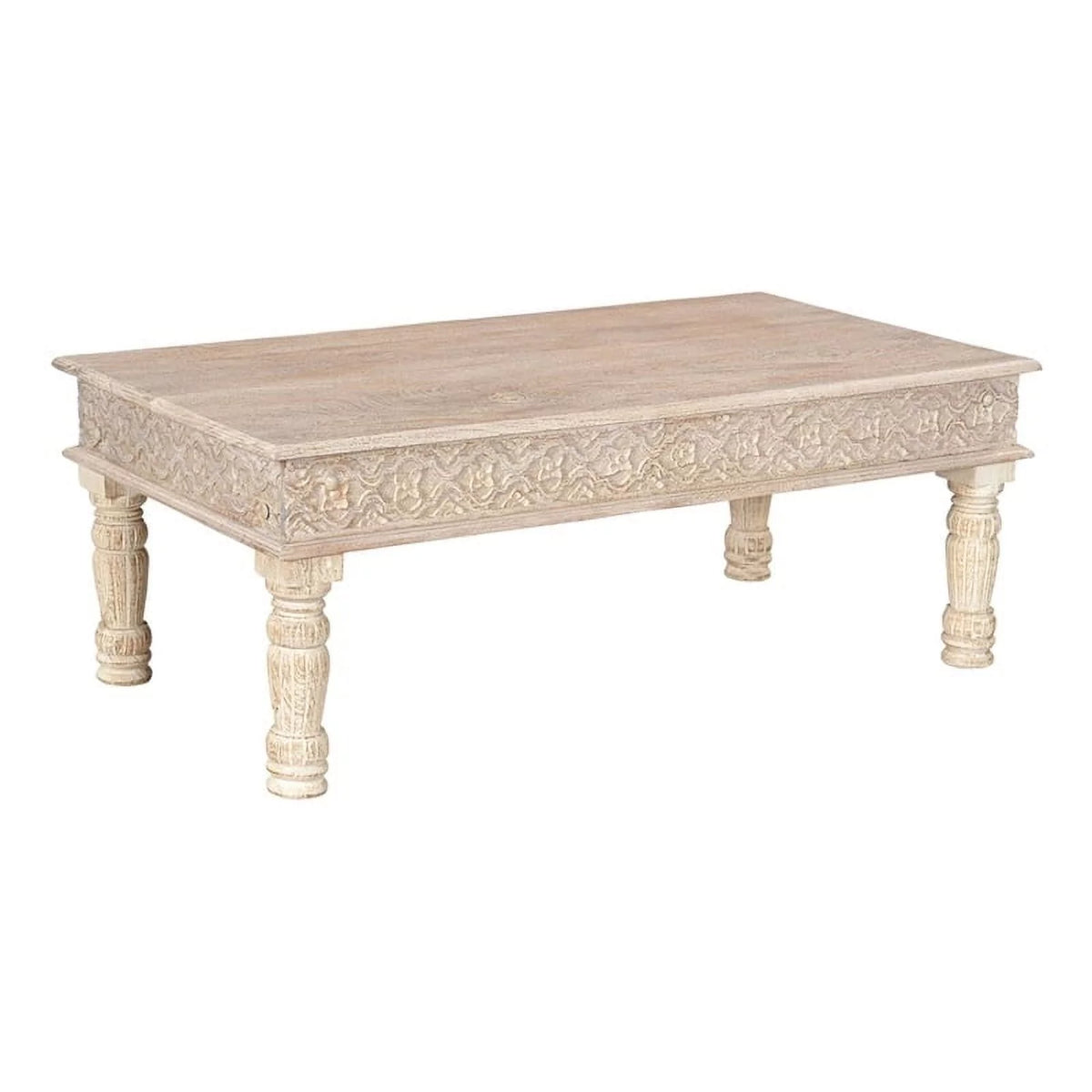 Carved Solid Wood Coffee Table in White A7388