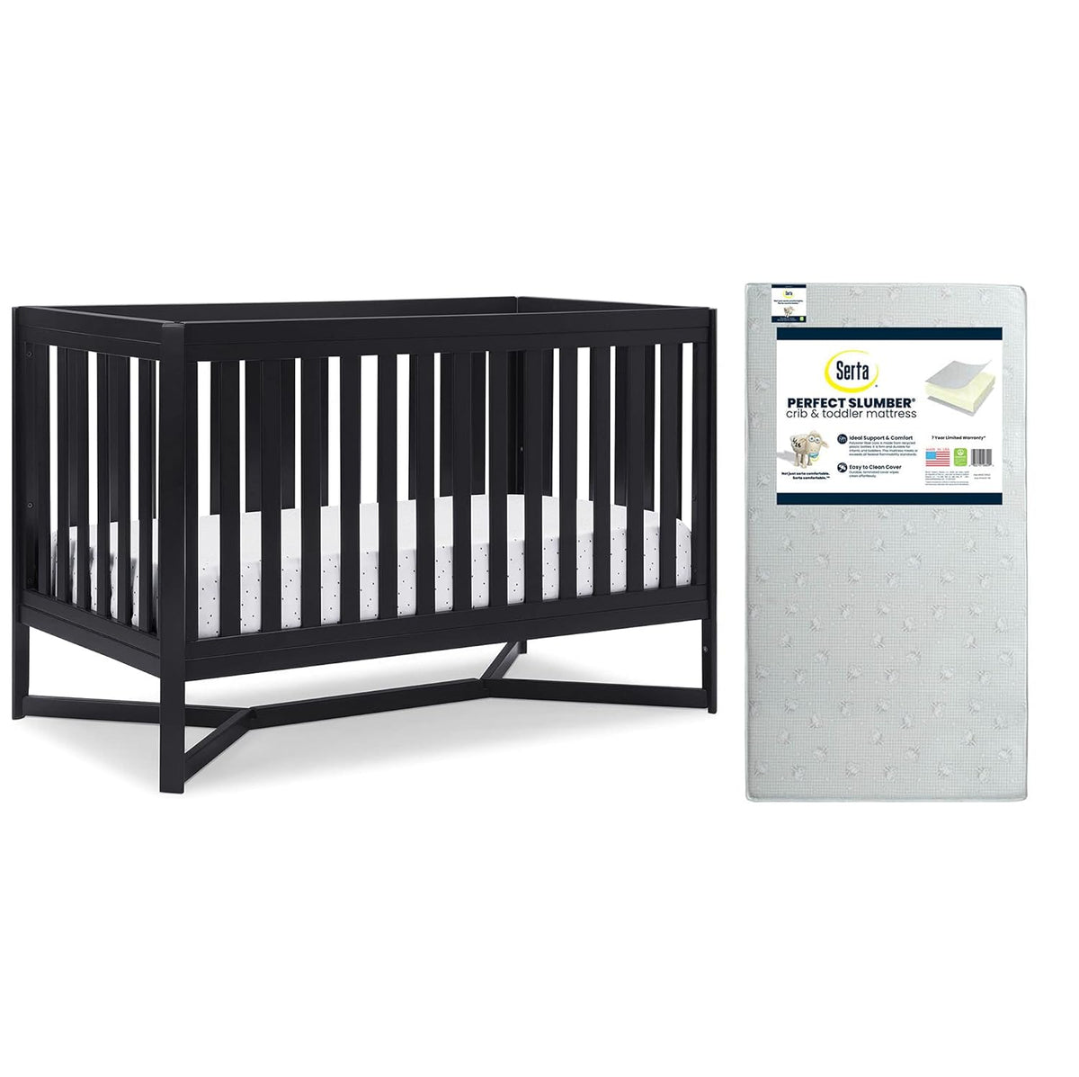 Midnight Grey 4-in-1 Convertible Crib with Crib & Toddler Mattress C658