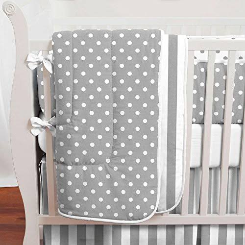 Gray and White Dots and Stripes Crib Comforter N511