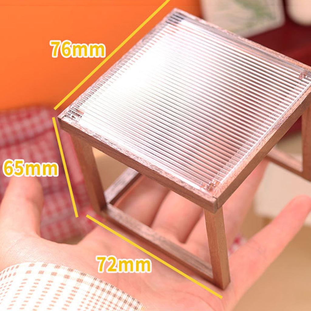 Mini Table Acrylic Black Walnut Wood for 1/12 Doll House H9997