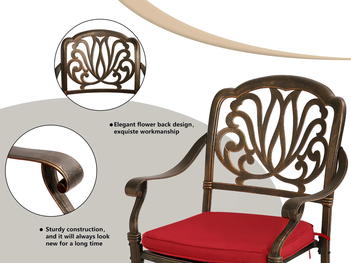 5 Piece Cast Aluminum Patio Dining Set with Red Cushion M211