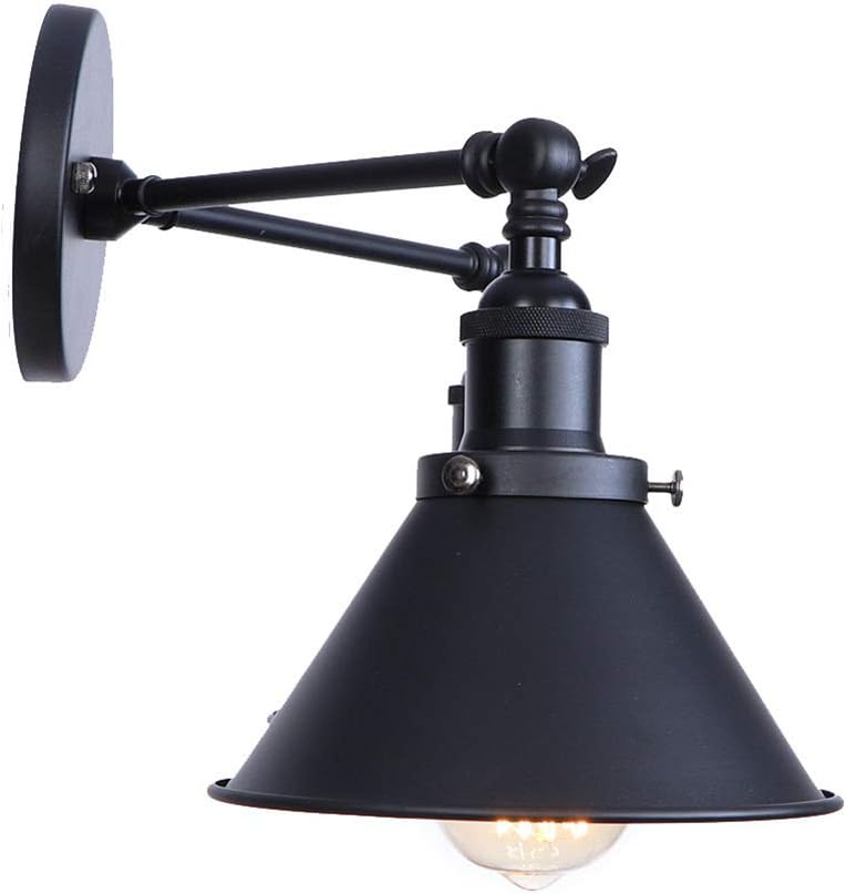 Black Wall Light Sconce 2-Light Adjustable Funnel-Shaped Lampshade E27 Wall Lamp V63934