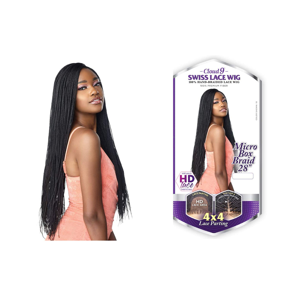 Braided Swiss Lace Wig 4X4 Lace Parting Micro Box Braid 28" (1-pack, T1B/BG) L54509