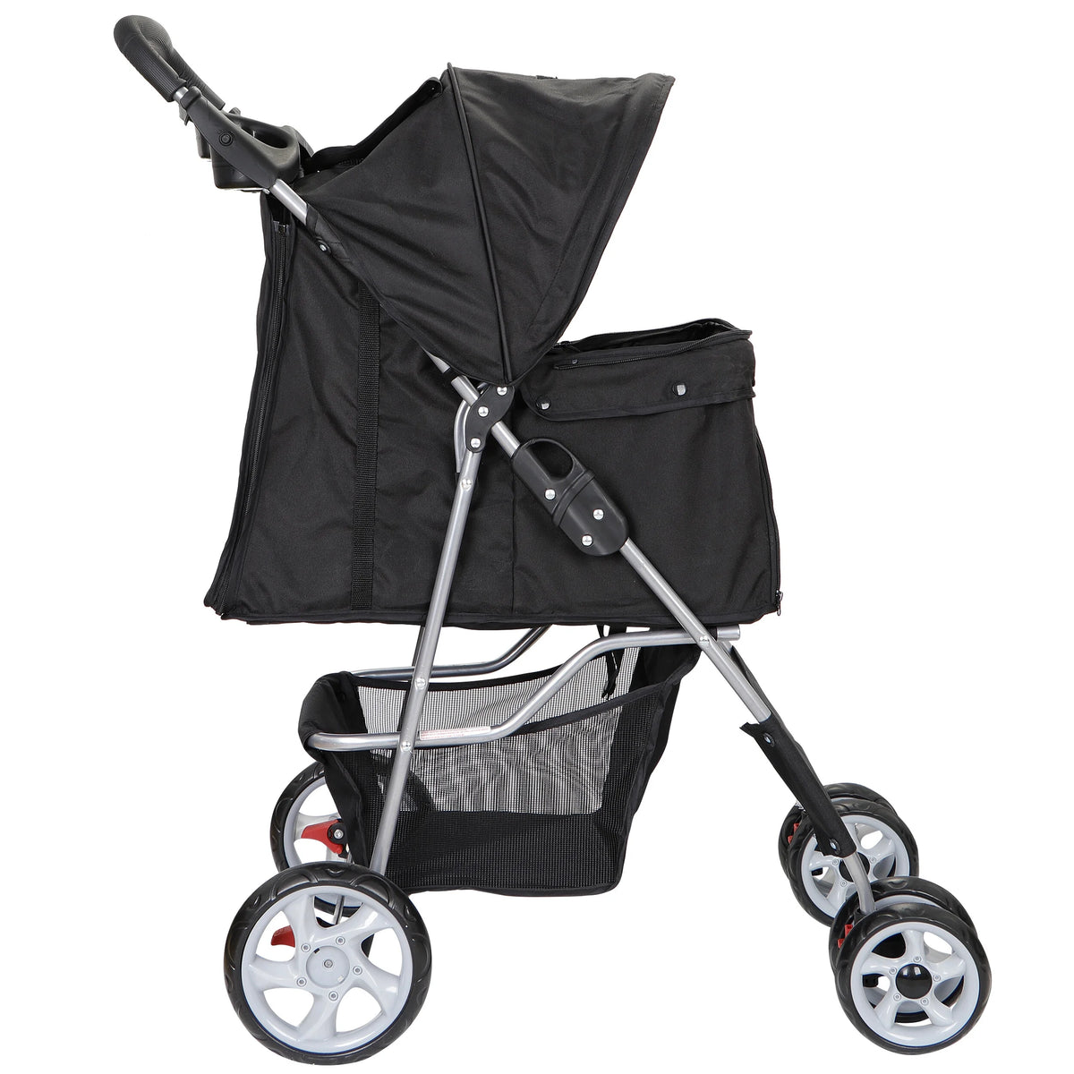 4 Wheel Foldable Pet Stroller with Storage Basket & Cup Holder Z962088