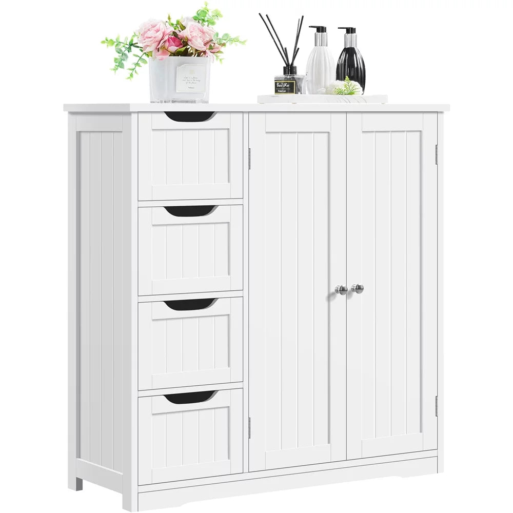 White Wooden Bathroom Floor Cabinet with Adjustable Shelf C906