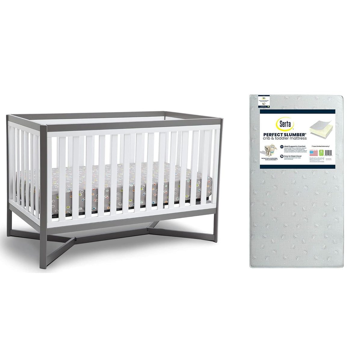 Midnight Grey 4-in-1 Convertible Crib with Crib & Toddler Mattress C658