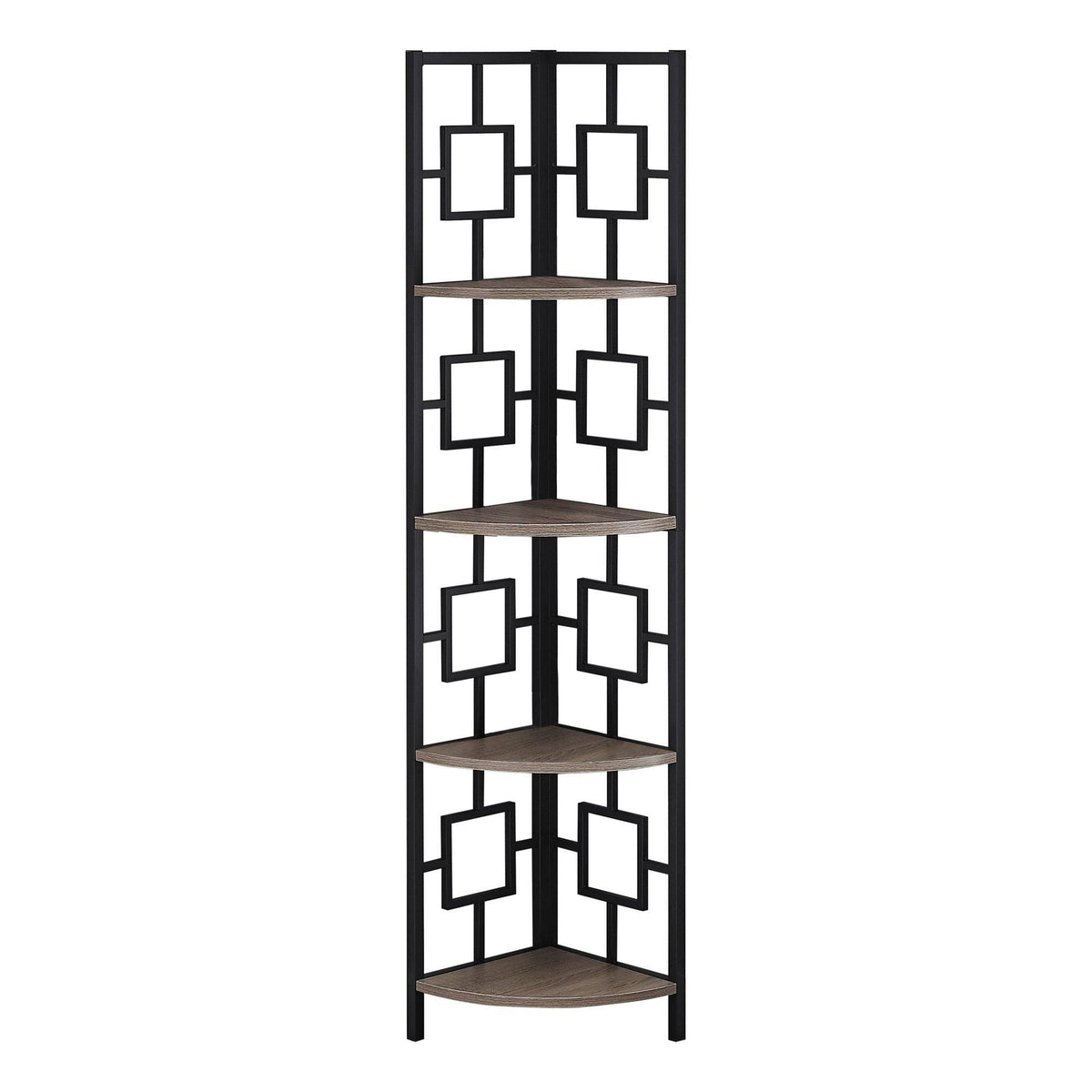 Taupe Brown and Black Corner Etagere Bookcase B572073