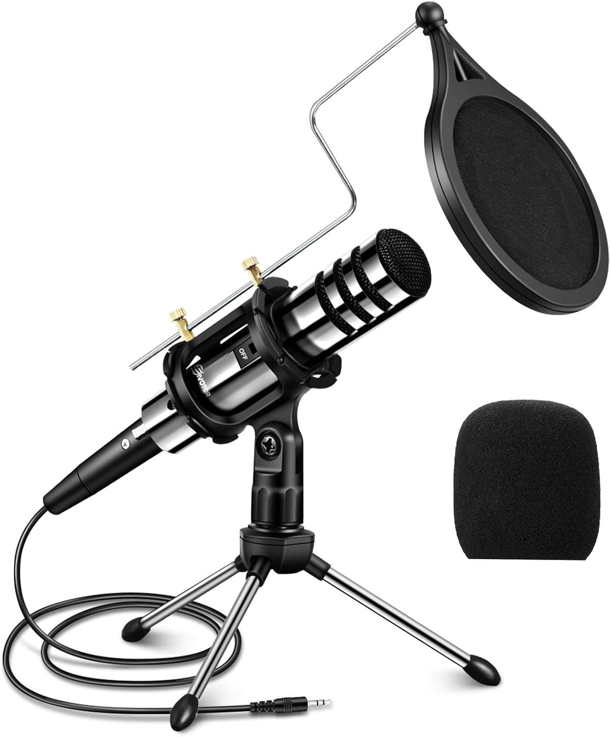 Condenser Microphone, 3.5mm Plug & Play Recording Microphone with Mic Stand Pop Filter, Pack of 2 P673040