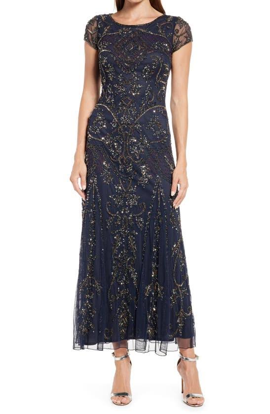 Beaded Mesh Column Gown Z25981