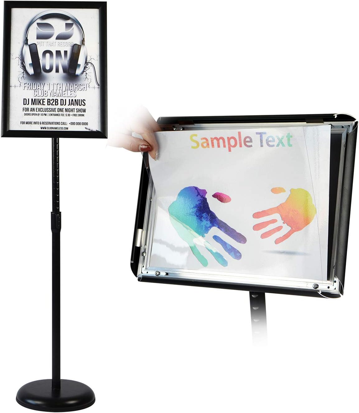 Adjustable Pedestal Poster Stand Aluminum Snap Open Frame for 11 x 17 Inch, Black Z177