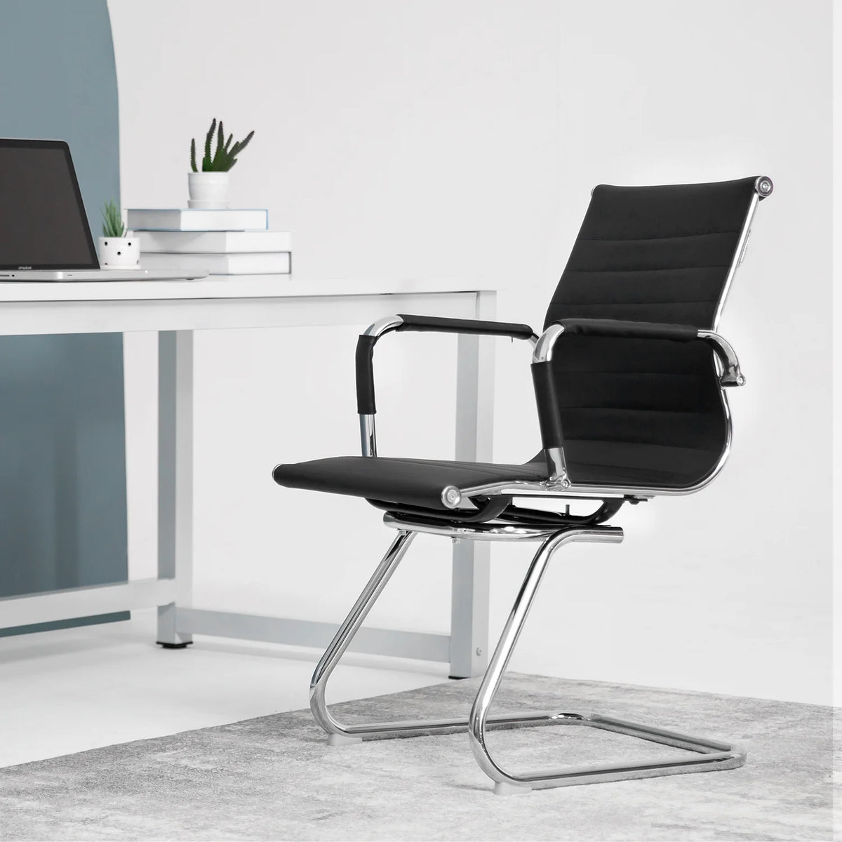 Black PU Leather Ergonomic Mid Back Office Chair C652295