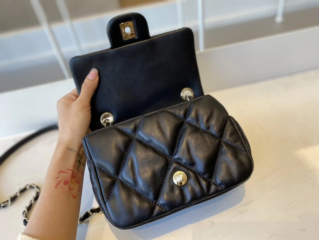 Small Flap Bag Gold Hardware Black Handbag D9306
