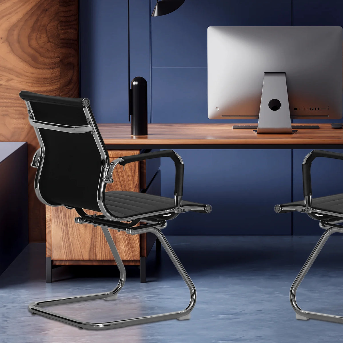 Black PU Leather Ergonomic Mid Back Office Chair C652295