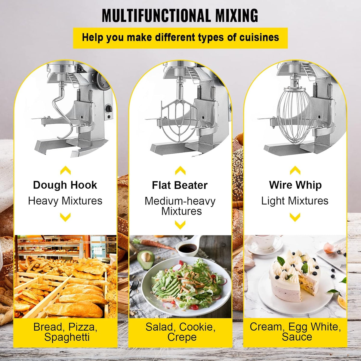 Commercial Food Mixer 10Qt Stainless Steel Bowl 450W 3 Speeds H908507