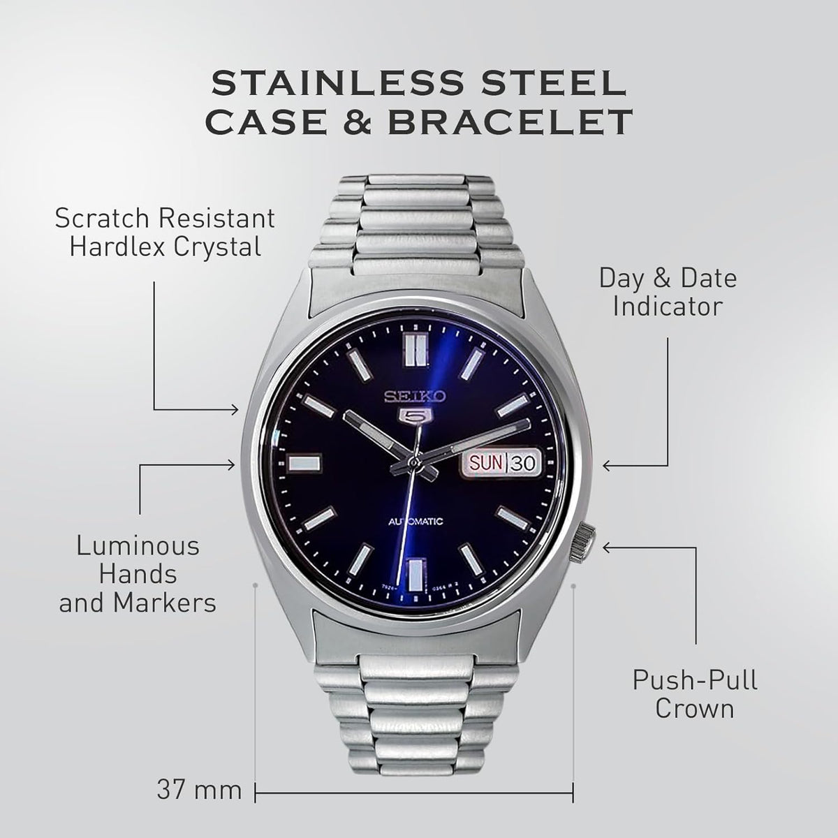 Automatic Watch with Blue Dial, Stainless Steel Case & Bracelet C755