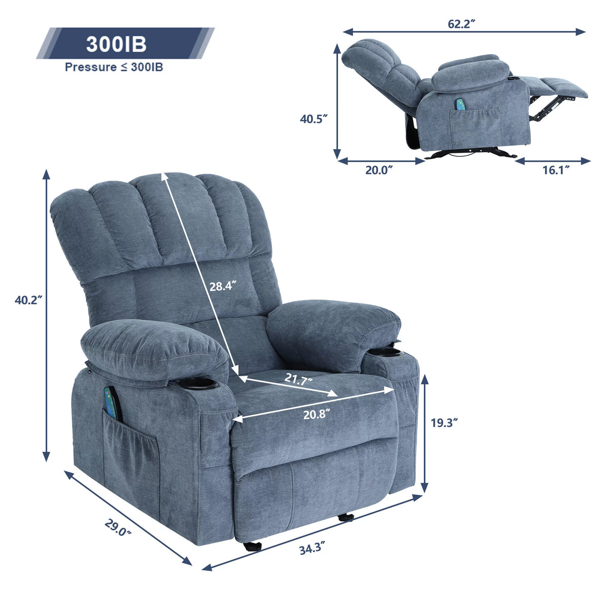 Rocker Recliner with Vibration Massage and Heat I8269