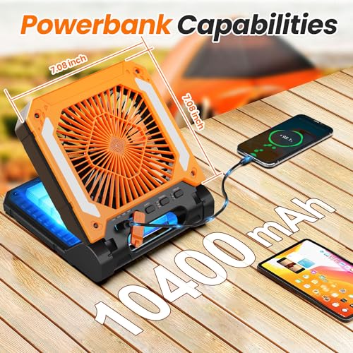20000mAh Portable Rechargeable Fan with Solar Panel, 3 Speeds, LED Lantern, Timer, USB-C, Green J6936