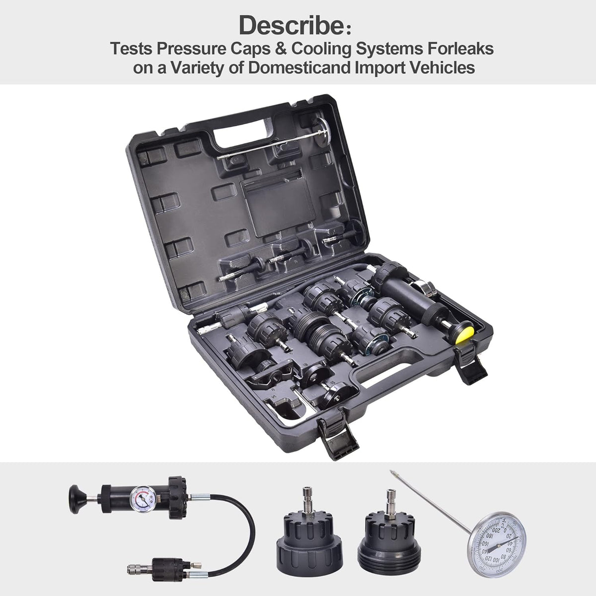 17pcs Radiator Pressure Tester Kit, Vacuum Pump Type Cooling System, Black S250