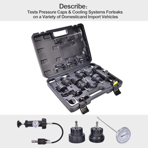 17pcs Radiator Pressure Tester Kit, Vacuum Pump Type Cooling System, Black S250