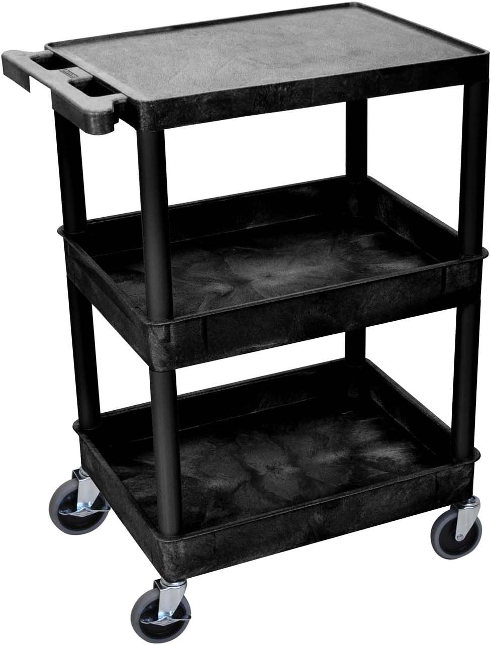 Black Mobile Multipurpose Utility Cart with Flat Top and Ergonomic Push Handle B26544