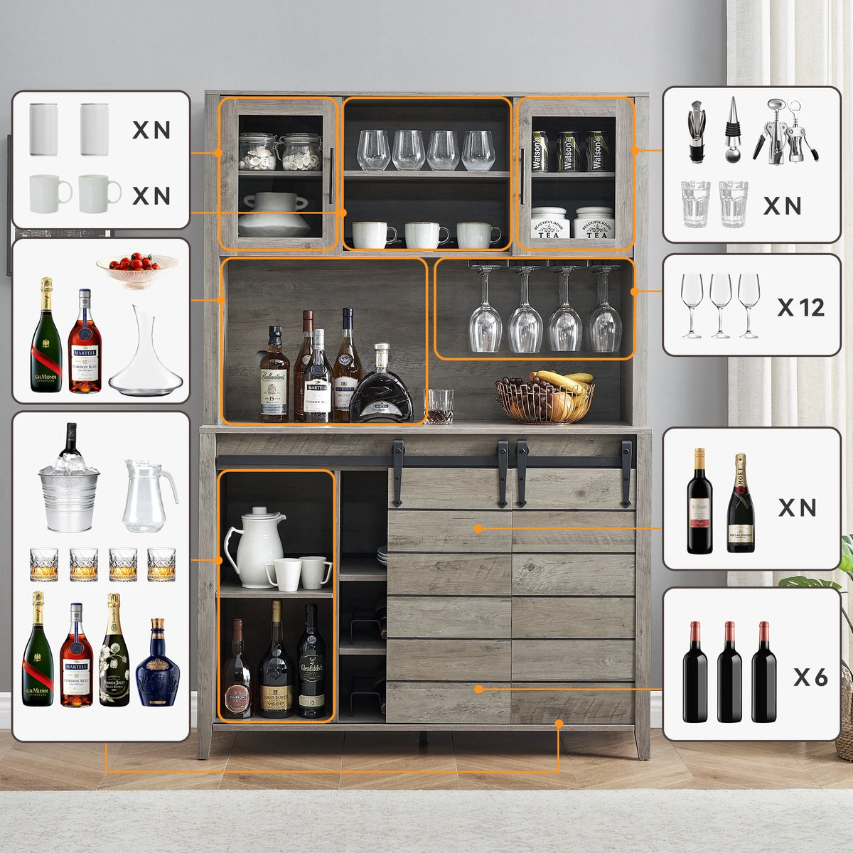 Wine Cabinet with Removable Side Cabinet Doors Q12429