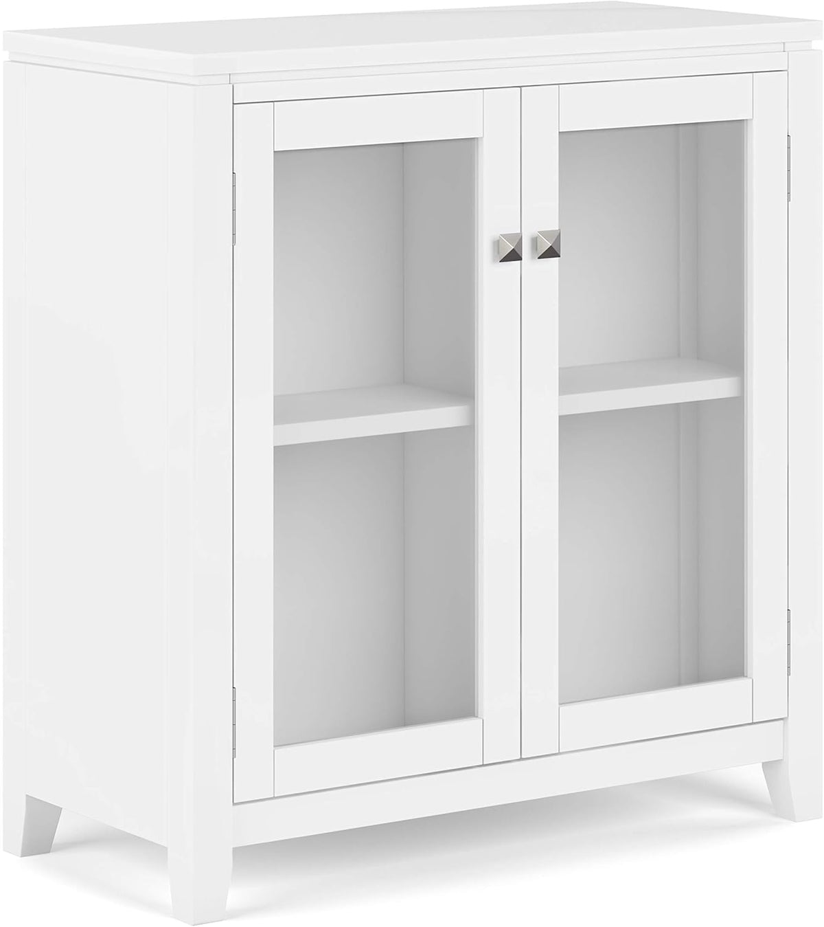 White 30 inch Low Storage Cabinet with 2 Tempered Glass Doors J7283